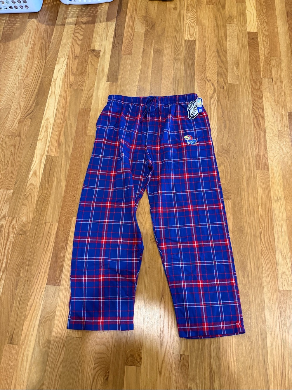 Blue and Red Plaid Lounge Pants with University of Kansas Logo